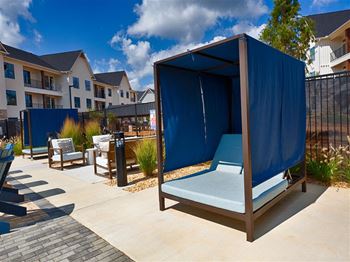 Sunbeds by the swimming pool